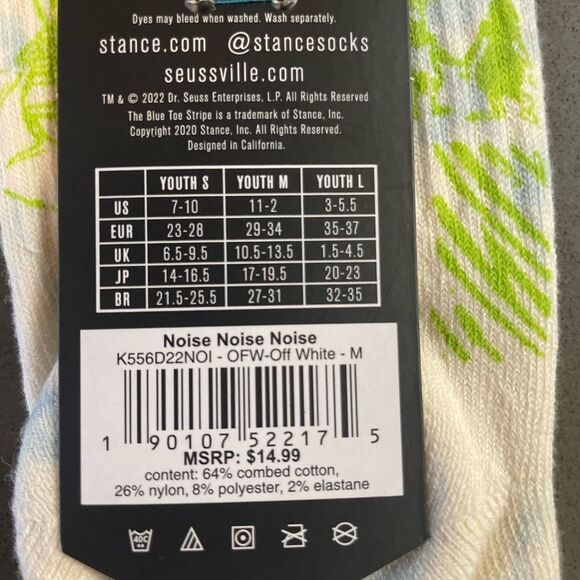 Stance Noise Noise Noise Crew Socks (kids Medium, Offwhite) 11-2 New - Picture 3 of 6
